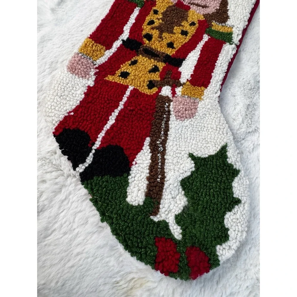 Pier 1‎ Imports Nutcracker Christmas Holiday Stocking Hooked Rug Yarn 3D Hat